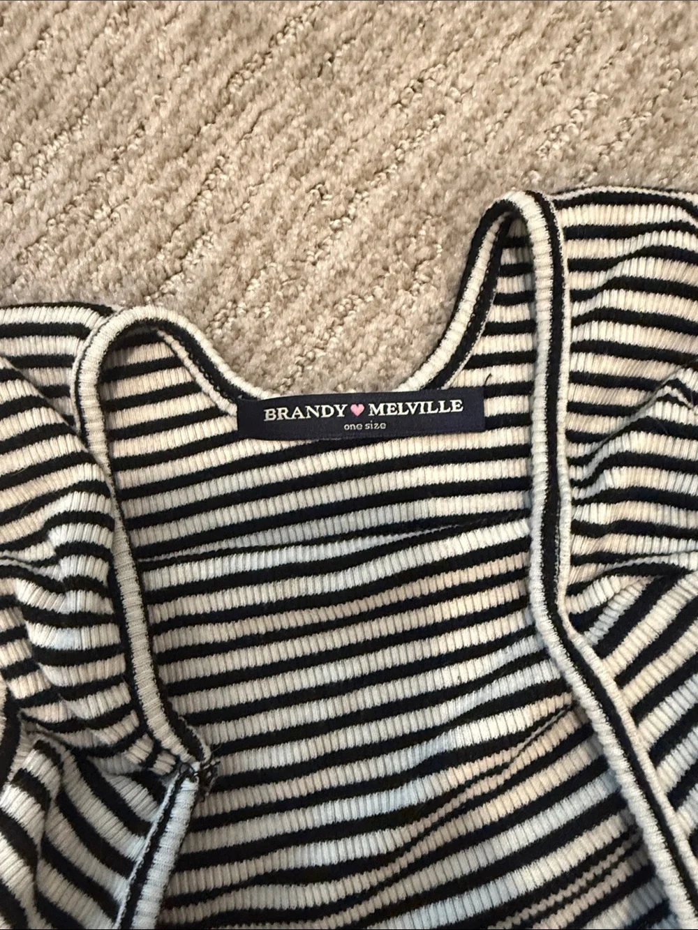 Brandy Melville Black and White Striped Short Sleeve Tee